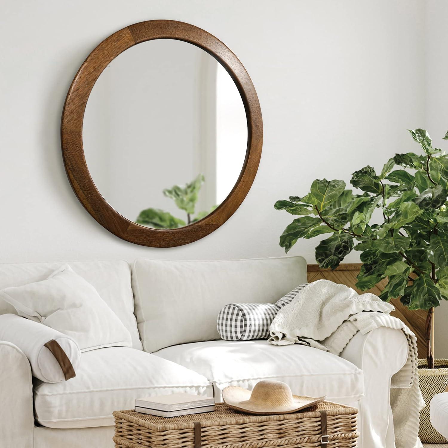 Rustic Walnut 30-Inch Round Vanity Mirror