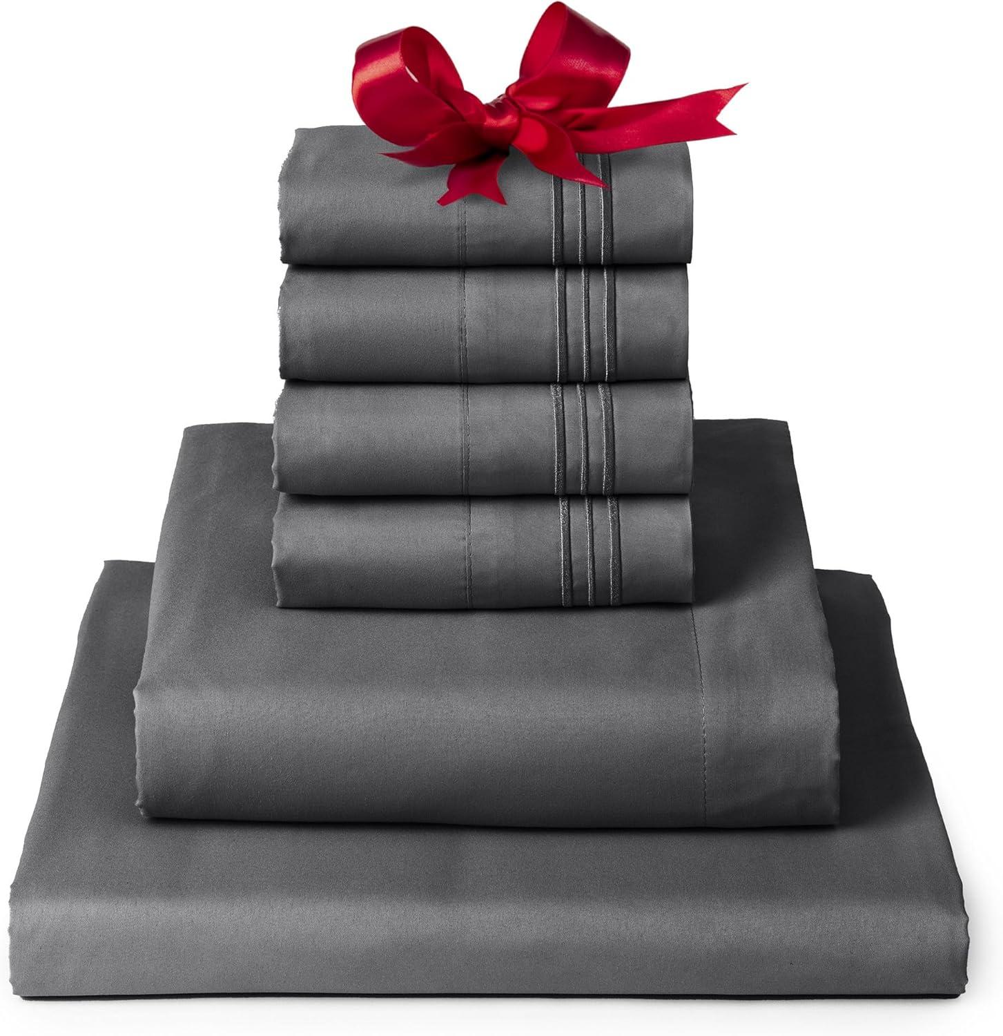 Gray Queen Deep Pocket Microfiber 6-Piece Bed Sheet Set