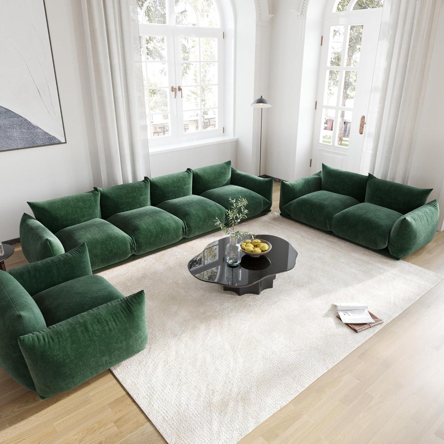 U-Shaped Sectional Sofa,Chenille Minimalist Modular Sofas Couches,6-Seater Sectionals Couch with Wide Reversible Chaise Ottoman for Living Room ,Green