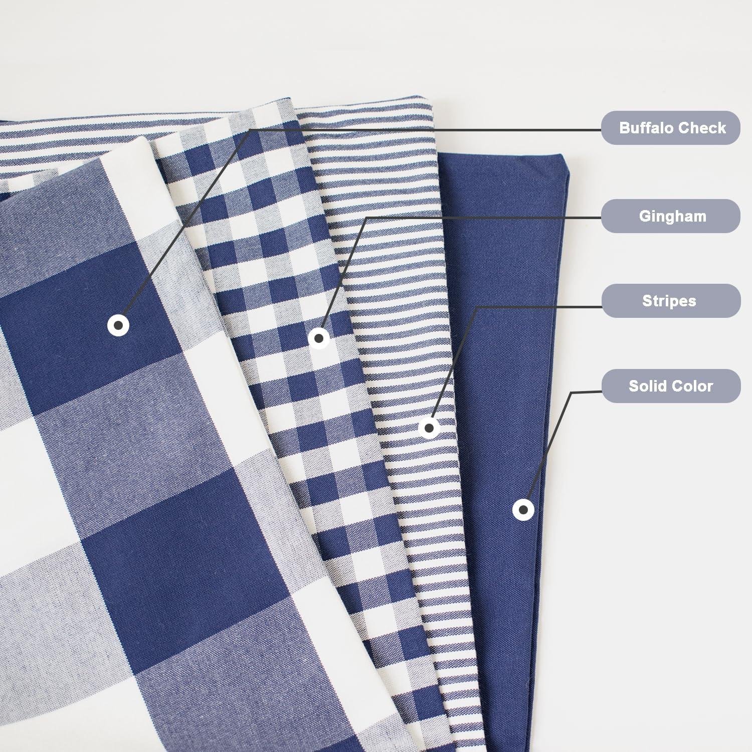 Navy Blue and White Plaid Cotton Pillow Covers Set of 4