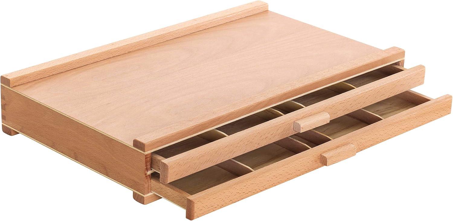 Elm Hardwood 2-Drawer Artist Storage Box with Compartments