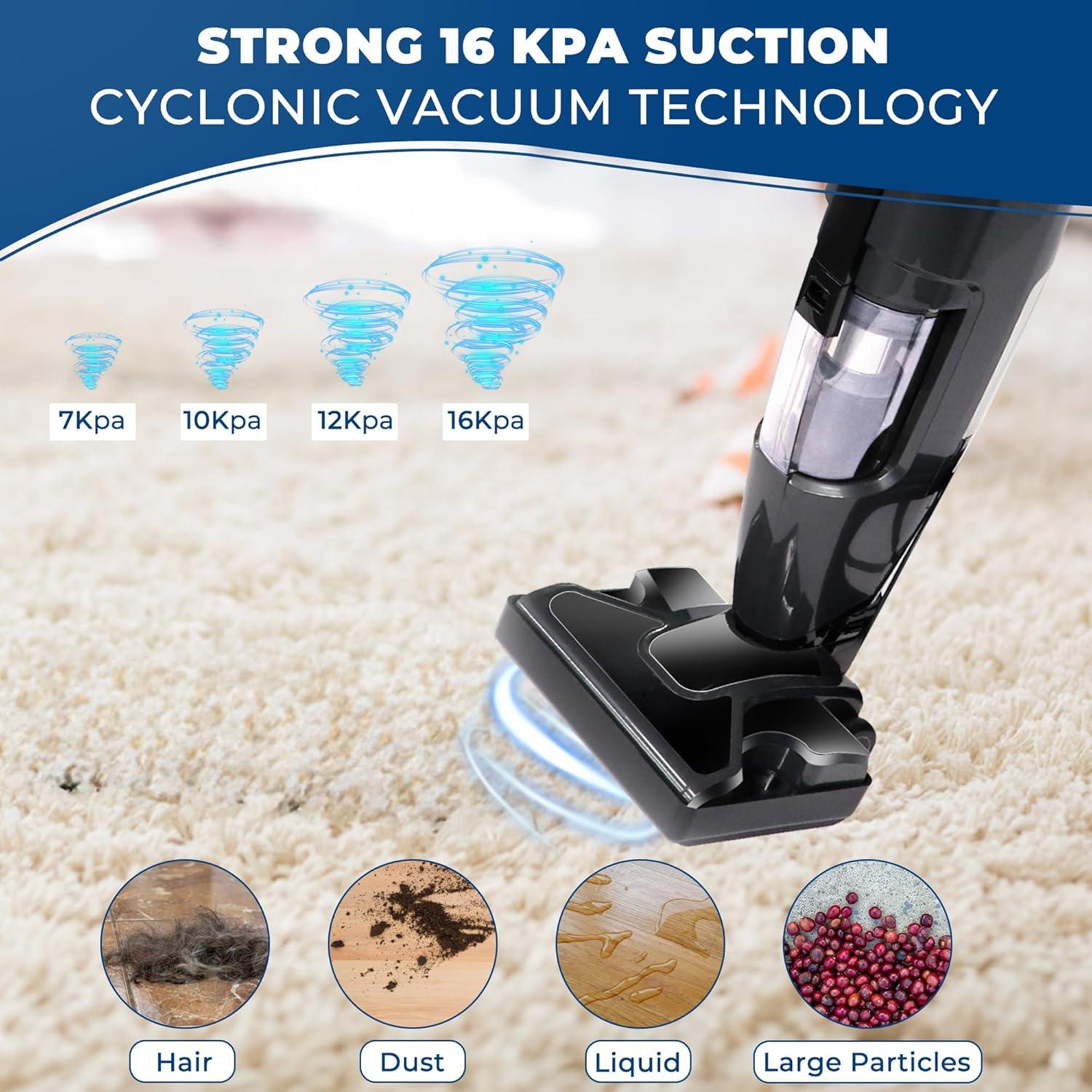 IULULU Vacuum Cleaner and Steam Mop All in One Combo, 16Kpa Powerful Suction Wet-Dry VacuumCleaner with HEPA Filtration, Upright Vac for Hardwood, Tile Floors, Home and Office, Black