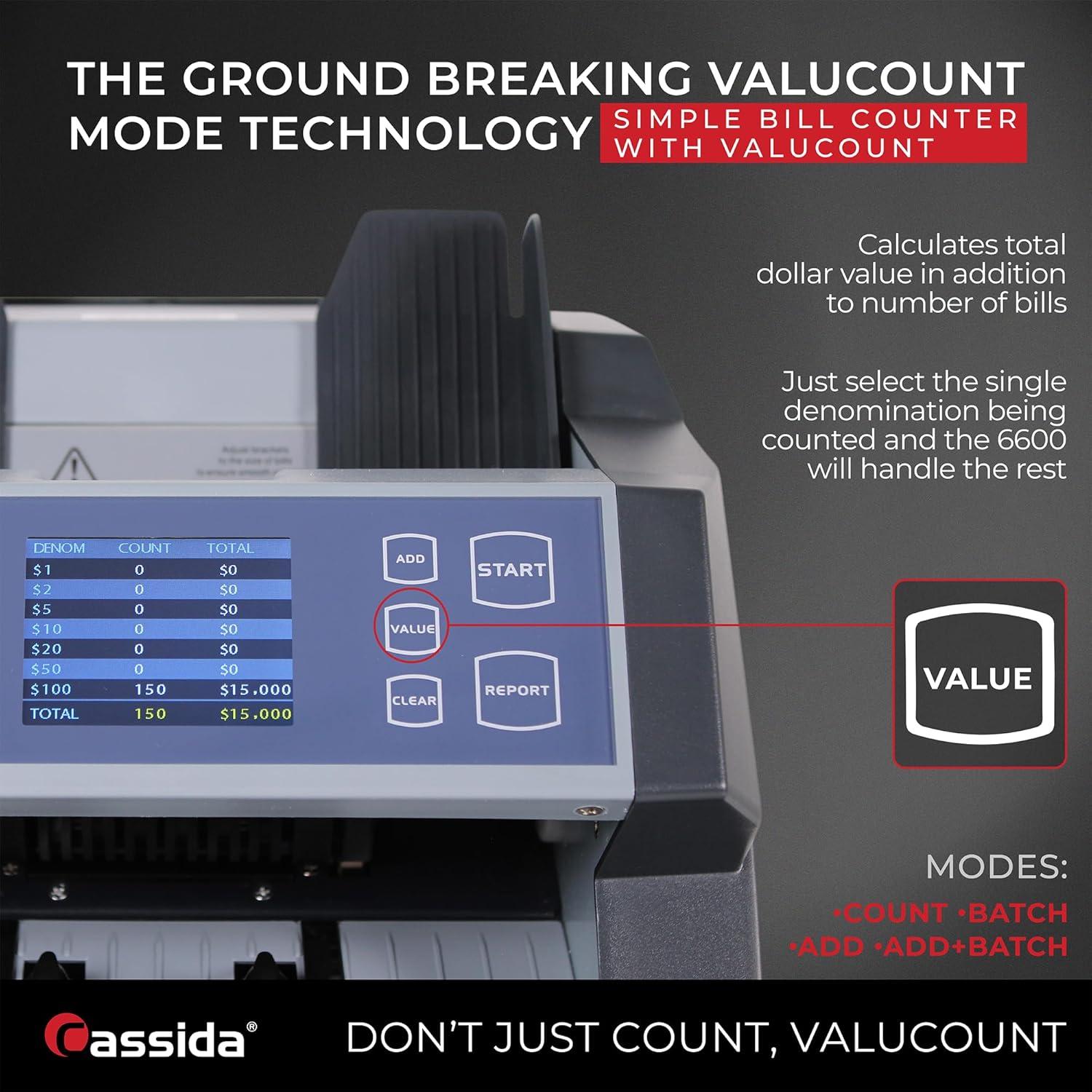 Cassida 6600 UV/MG High-Speed Banknote Counter with LCD Display