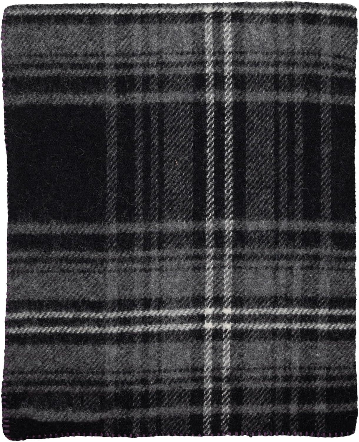 Extra-Large Black and Gray Wool Tartan Throw Blanket
