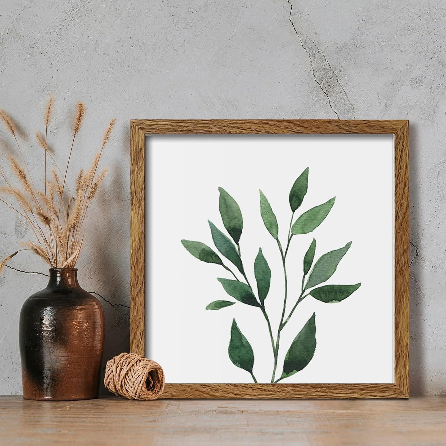 ArtbyHannah Canvas Wall Art Prints, Unframed Botanical Pictures Wall Decor, Sage Green Leaf Plant Poster for Bedroom Decorations & Gift (10x10 Inch, 4 Pack)