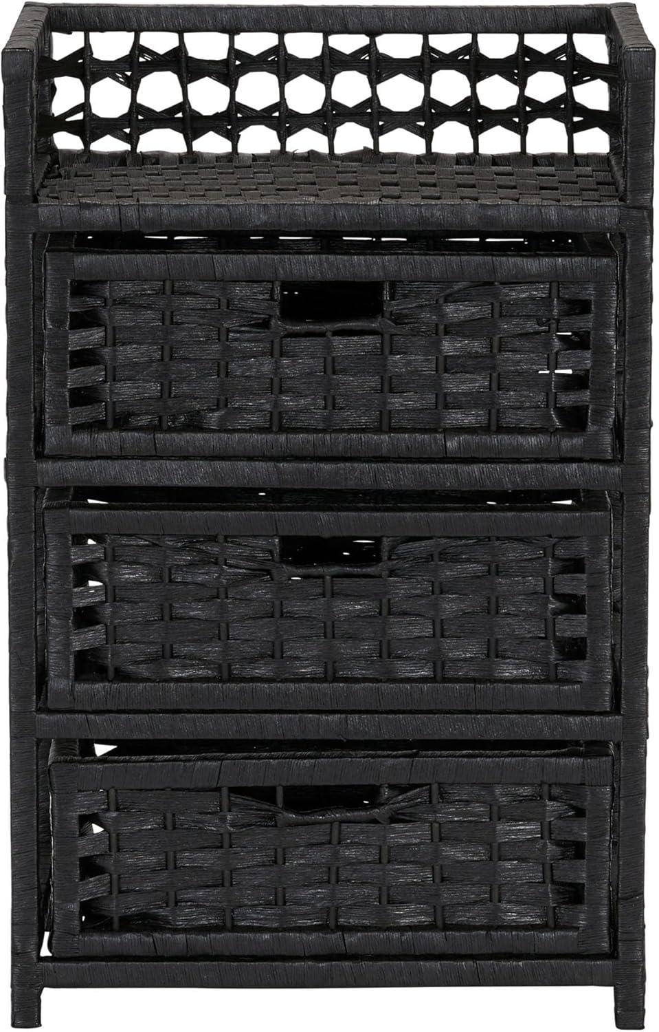 Sleek Black Paper Rope 3-Drawer Compact Chest