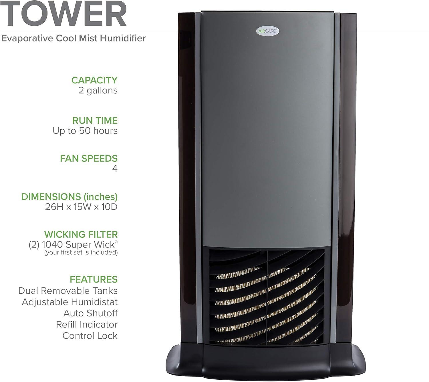 AIRCARE D46 720 Tower Evaporative Humidifier for 1200 sq. ft, Titanium/Black