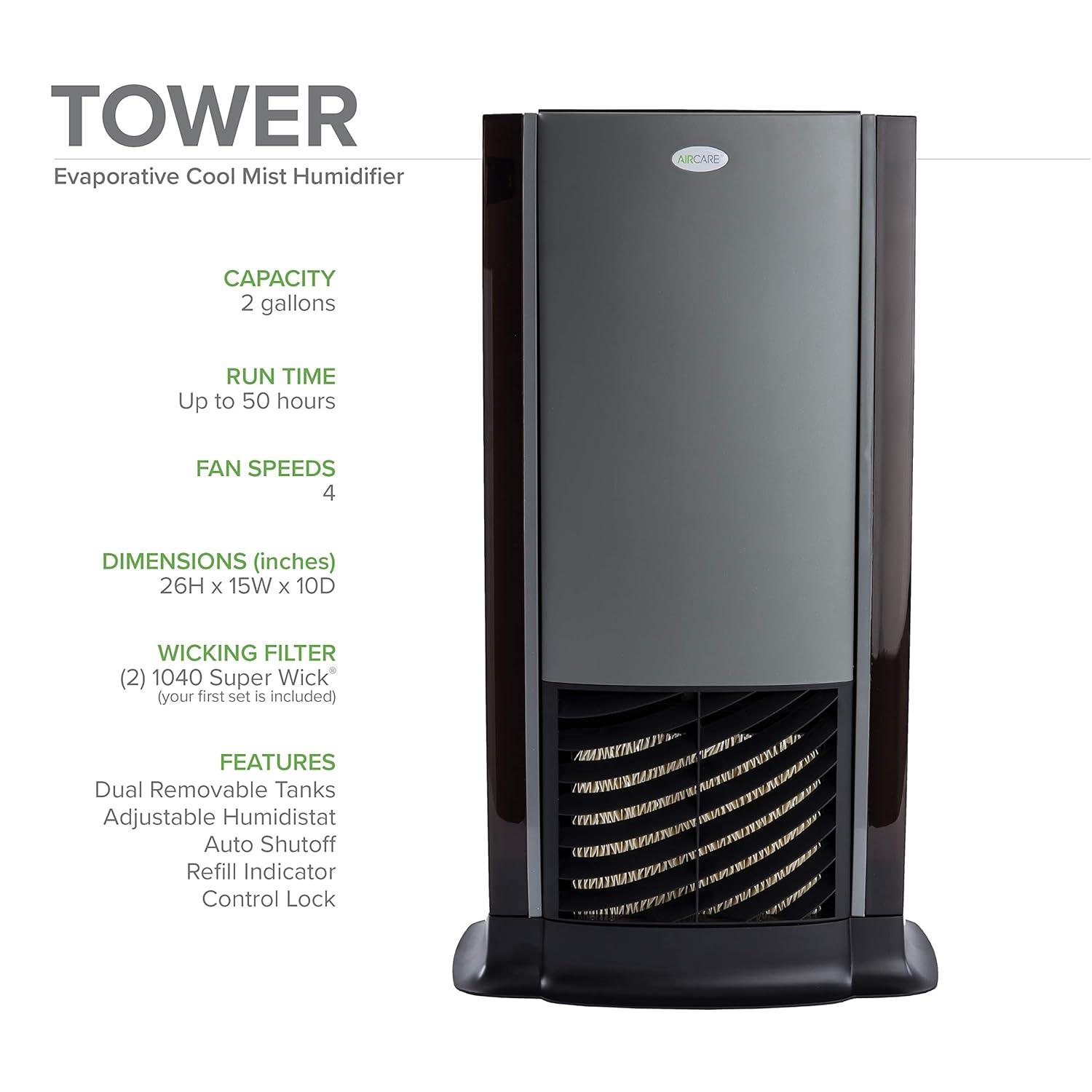 AIRCARE D46 720 Humidificador Evaporativo Tower para 1200 Pies Cuadrados, Titanio/negro