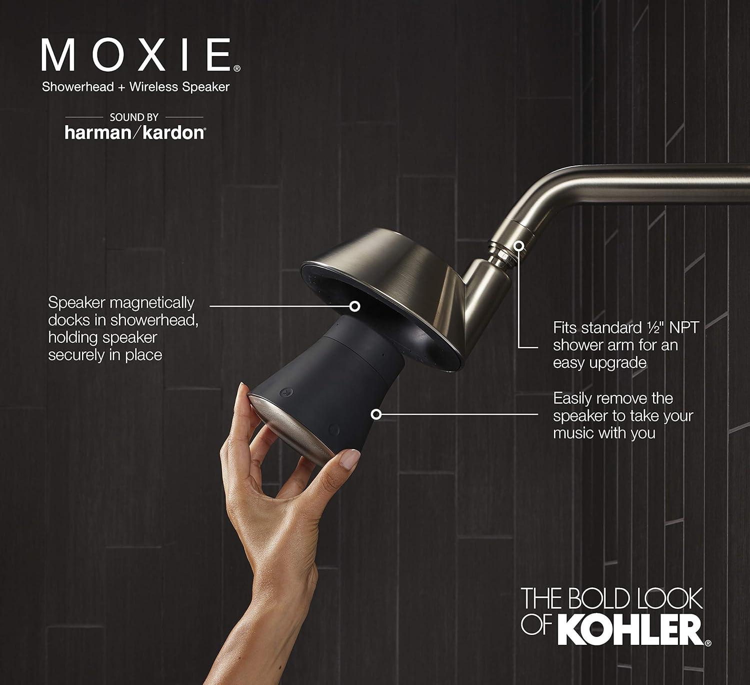 Moxie Shower Head with Waterproof Speaker Featuring Bluetooth Wireless Technology and sound by Harman Kardon