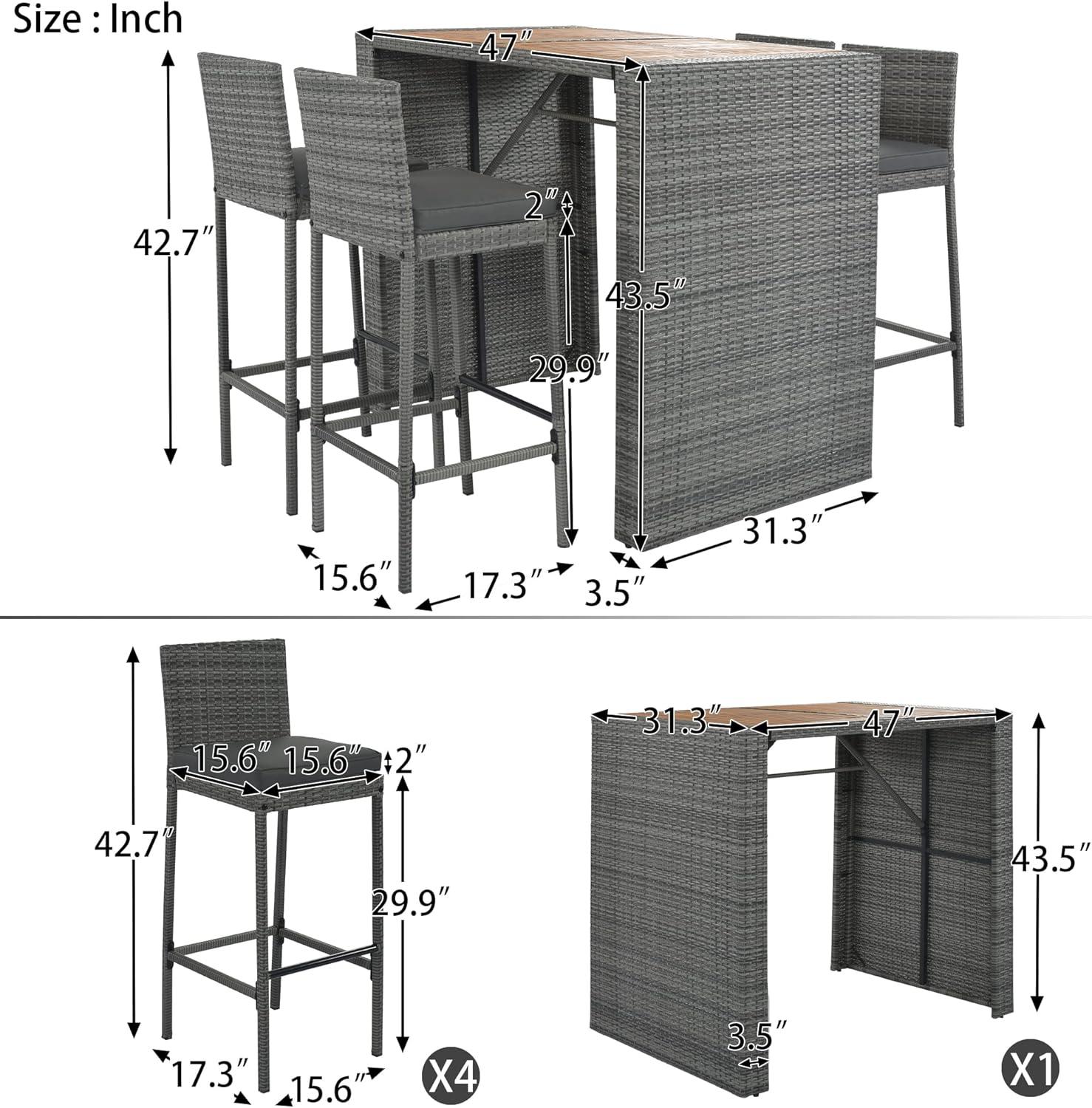 Ceballos Patio Bar Table Set High Top Outdoor Table And Chairs Set Of 5 Bar Table & Stools Set With Tall Adirondack Chairs Set For 4