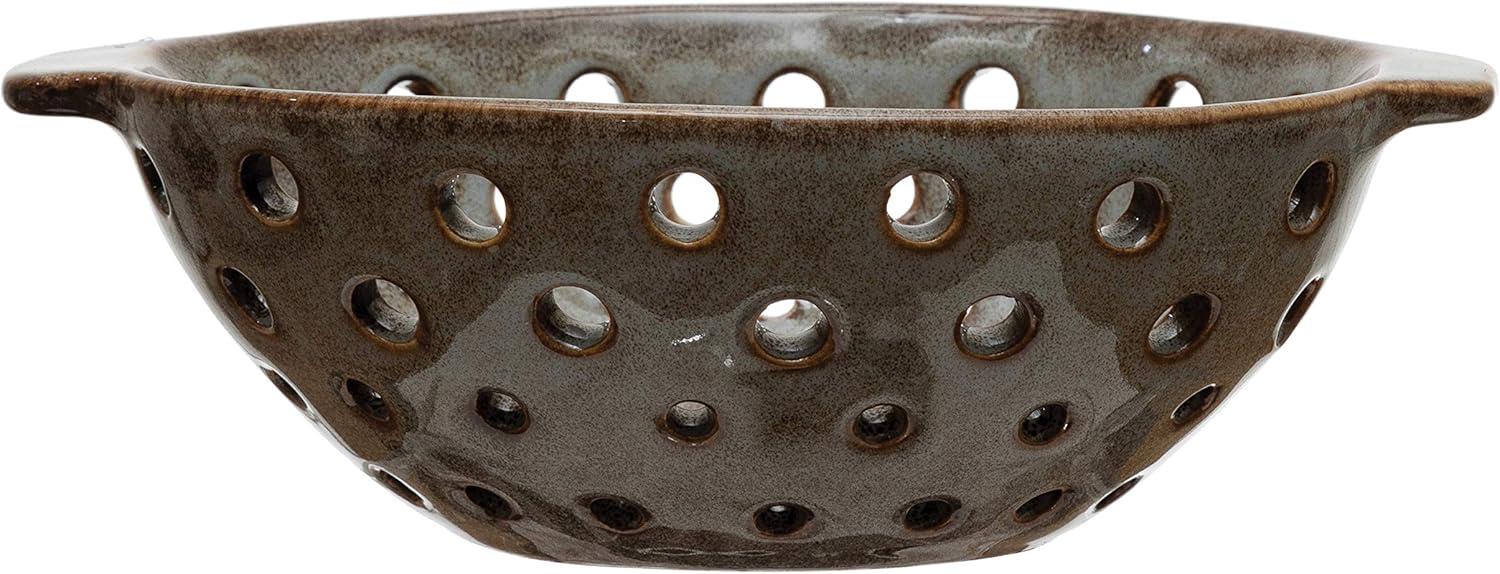 Reactive Glaze Brown Ceramic Berry Bowl with Handles