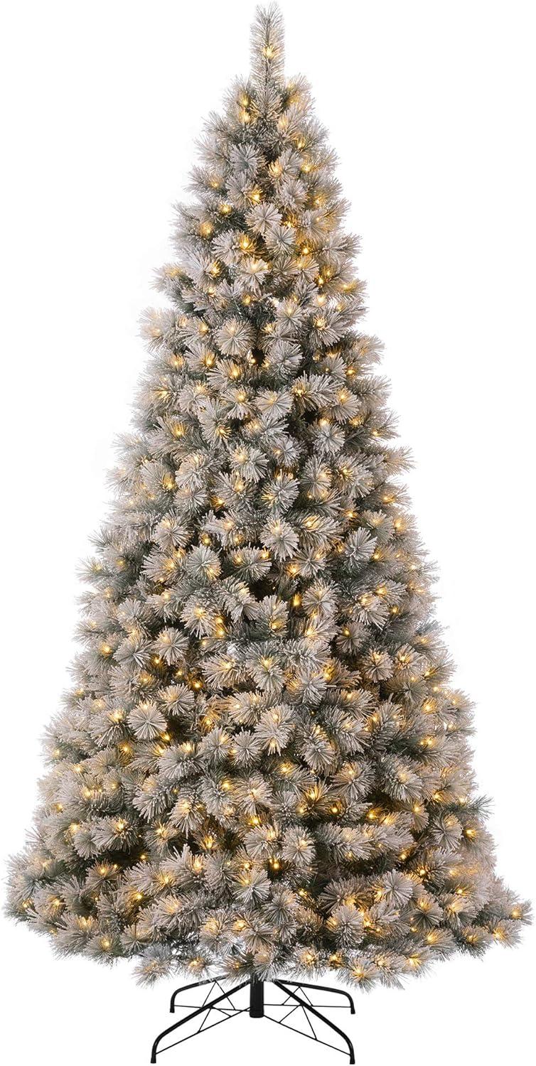 Glitz Design Glitzhome 9ft Pre-Lit Snow Flocked Artificial Pine Christmas Tree With 900 Warm White