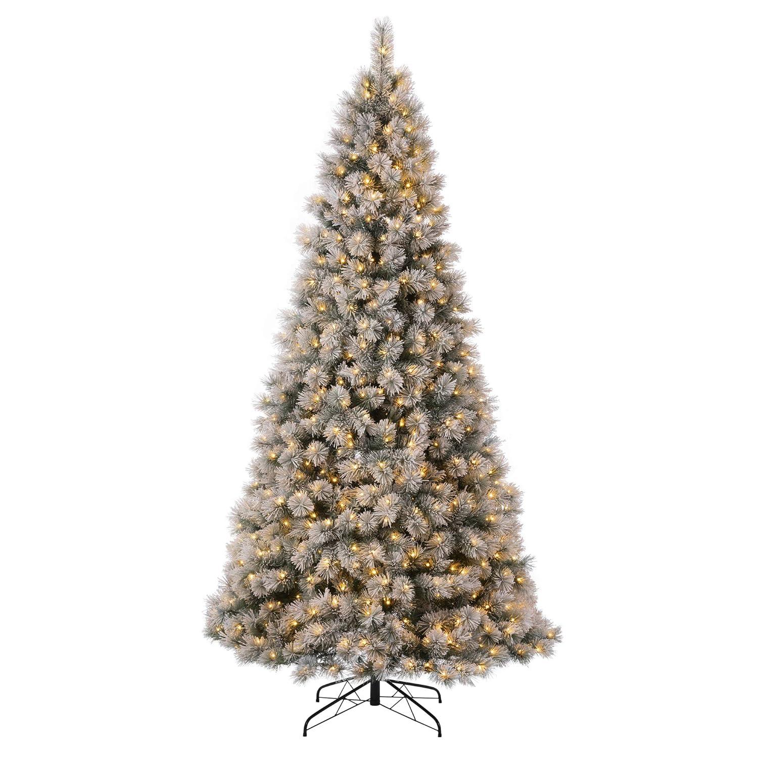 Glitz Design Glitzhome 9ft Pre-Lit Snow Flocked Artificial Pine Christmas Tree With 900 Warm White