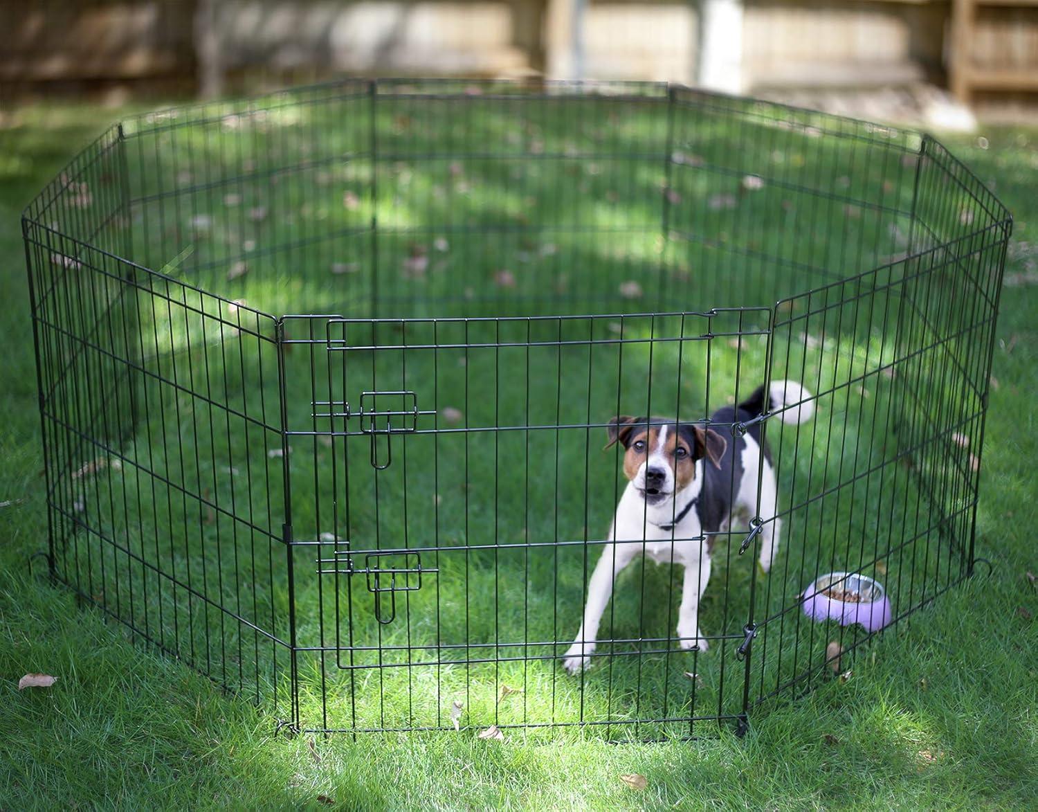 Black Metal Foldable 24'' Pet Playpen with 8 Panels