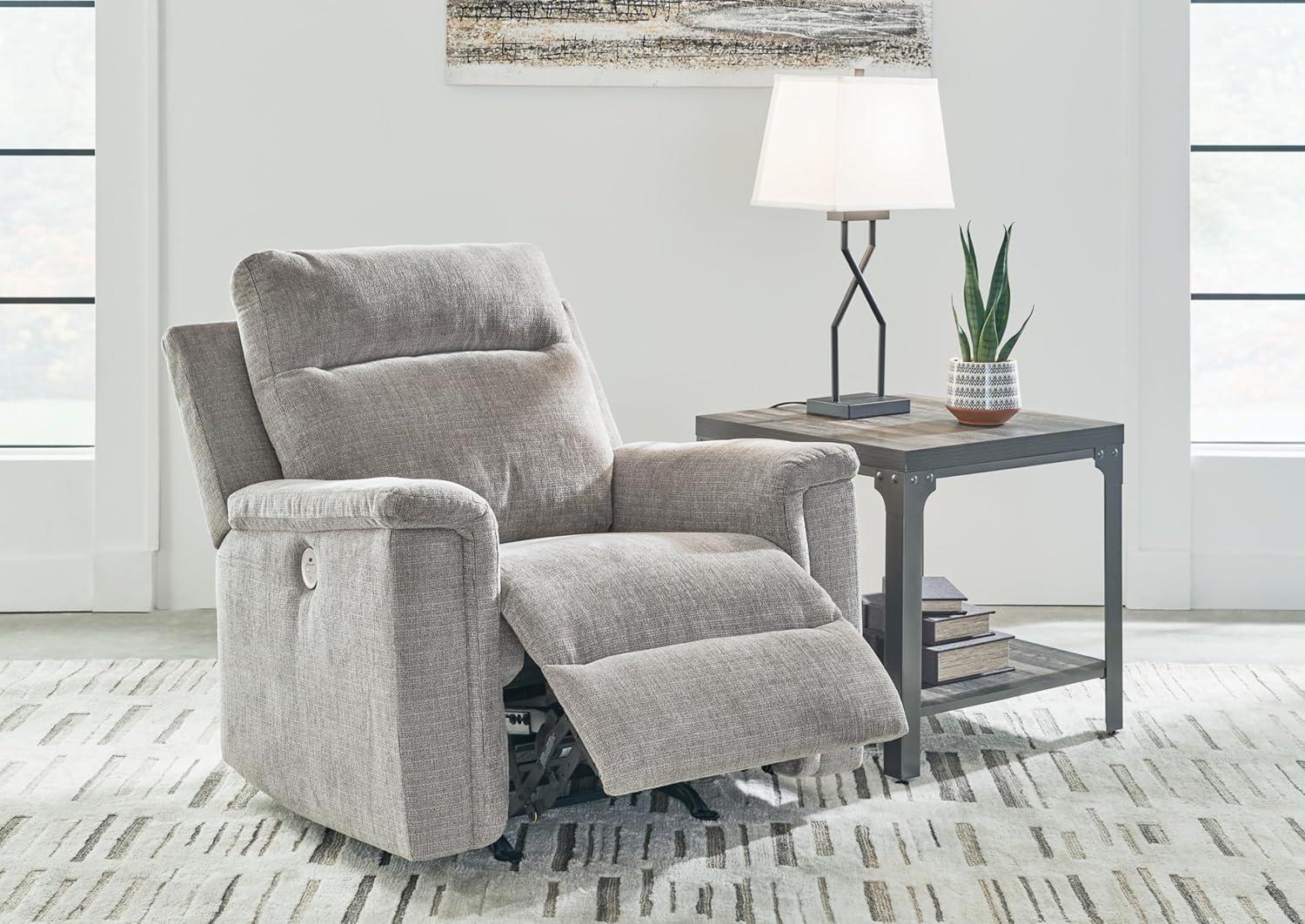 Barnsana Ash Gray Power Recliner with Plush Upholstery