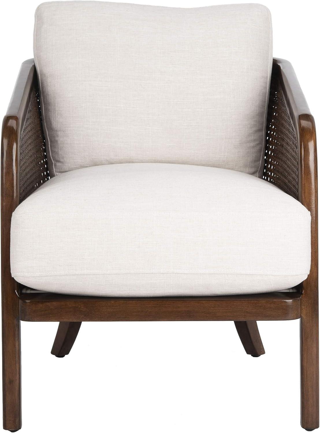 Caruso Transitional Oatmeal Leather Barrel Chair with Walnut Wood