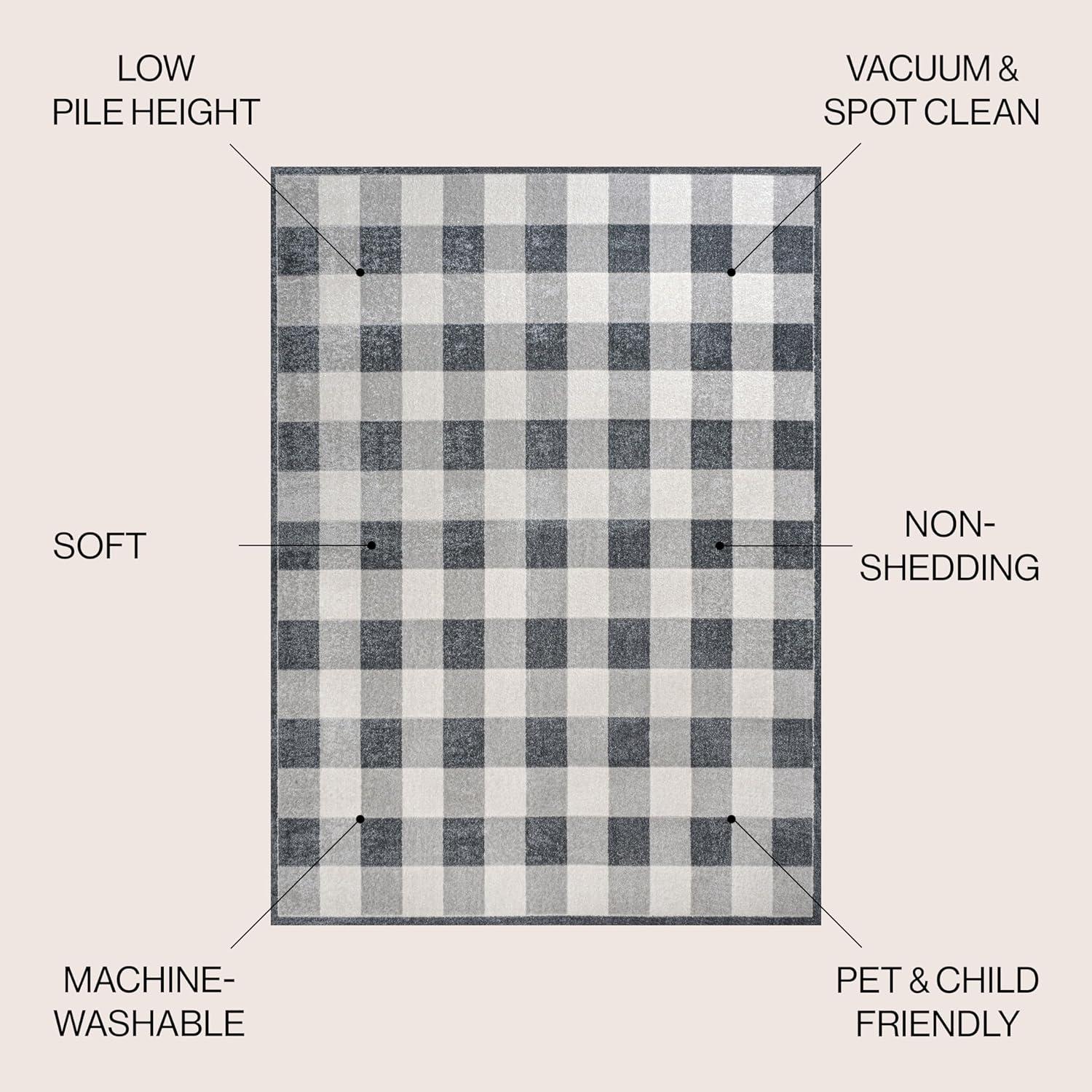 Gray Gradient Plaid Washable Synthetic Area Rug, 3 x 5