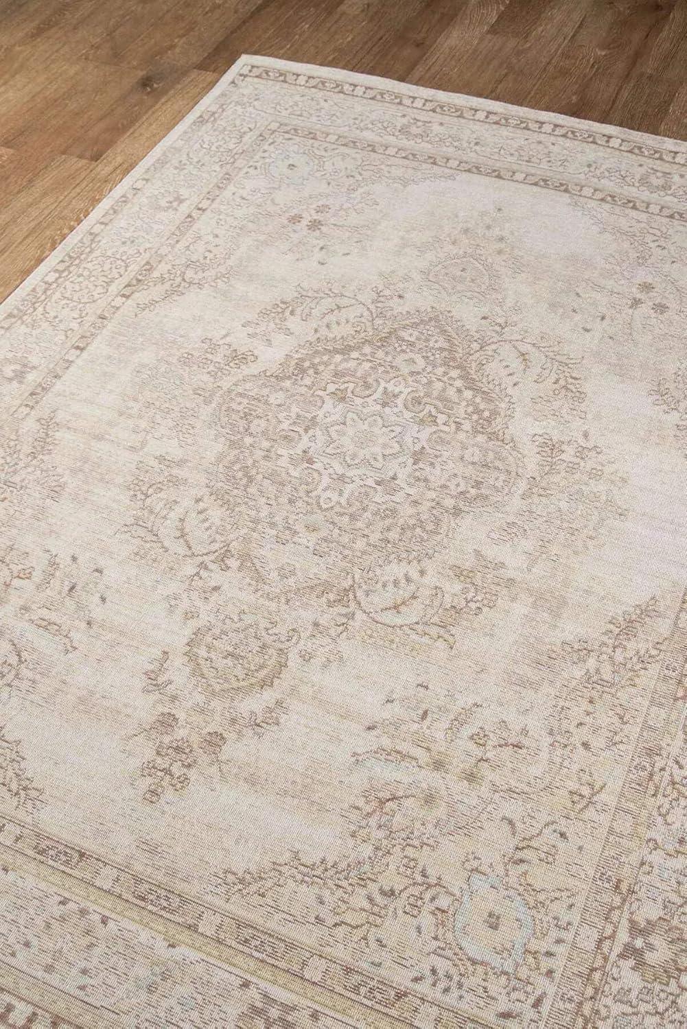 5'3"X7'3" Medallion Loomed Area Rug Ivory - Momeni: Modern Polyester Carpet, Low Pile, Indoor Use, Rectangle Shape