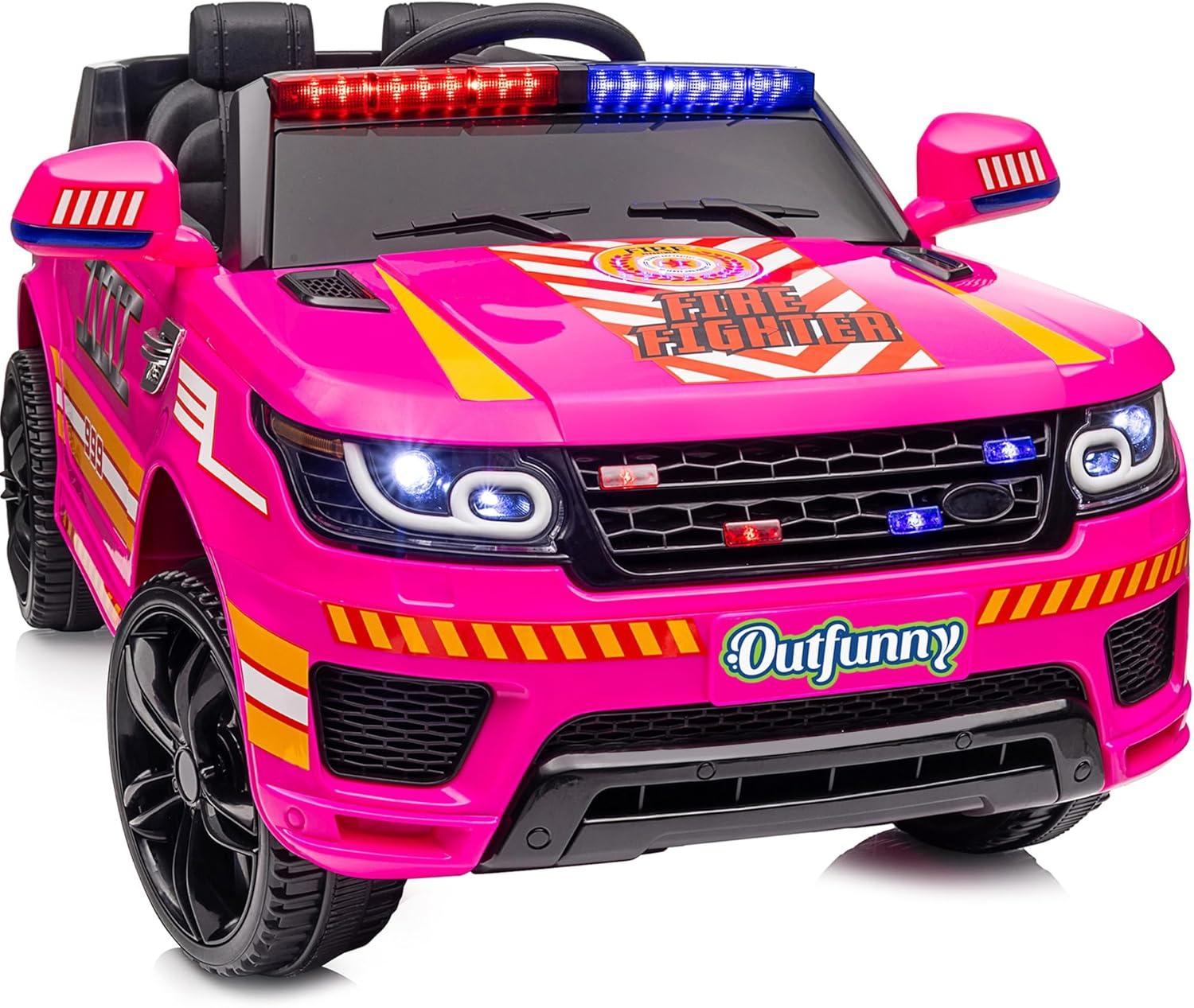 Outfunny Electric Police Car for Kids, 12 Volt Kids Ride on Toy Car with Remote Control, Bluetooth, Megaphone