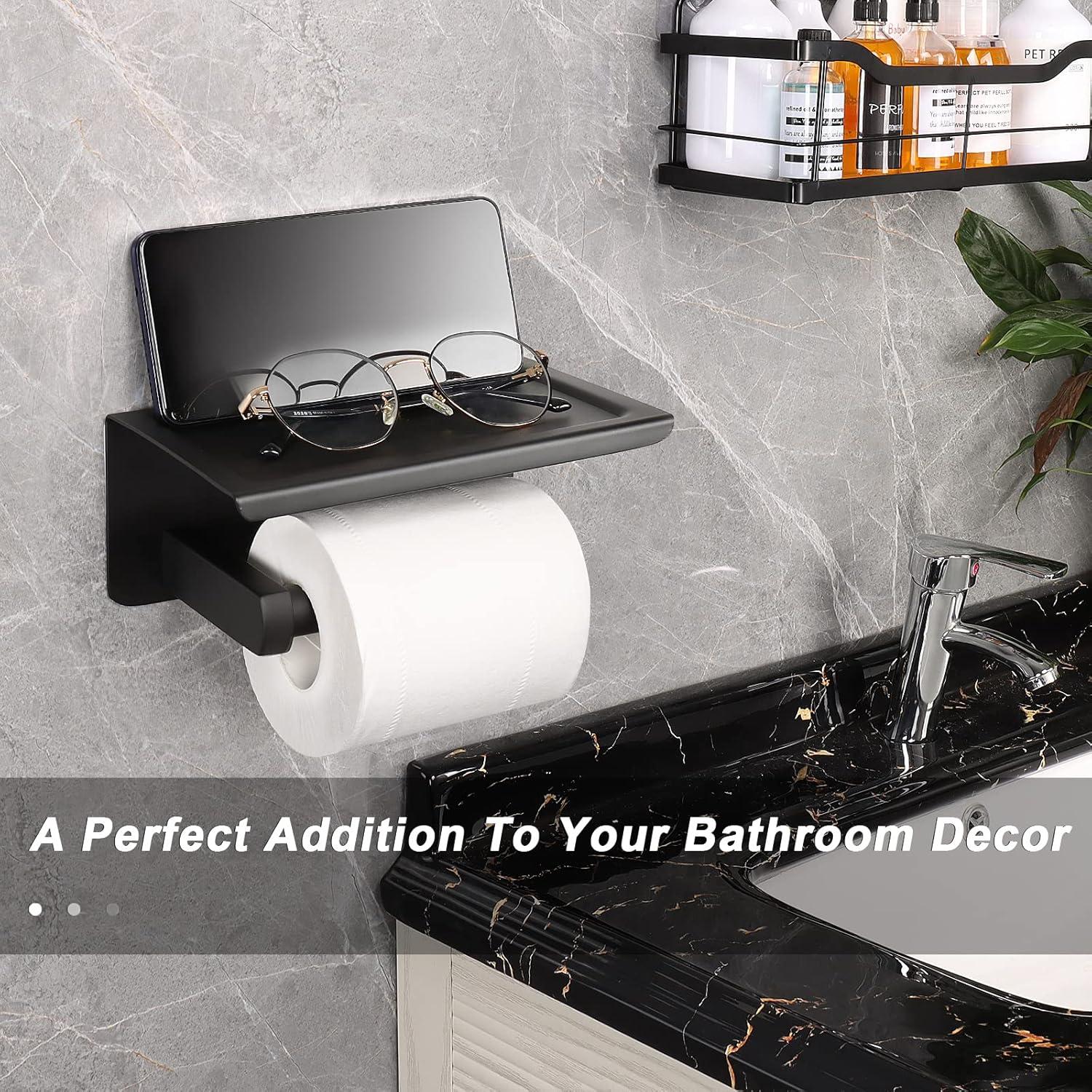 Latitude Run® Stainless Steel Toilet Paper Holder With Phone Shelf - Stylish, Rustproof & Easy Installation