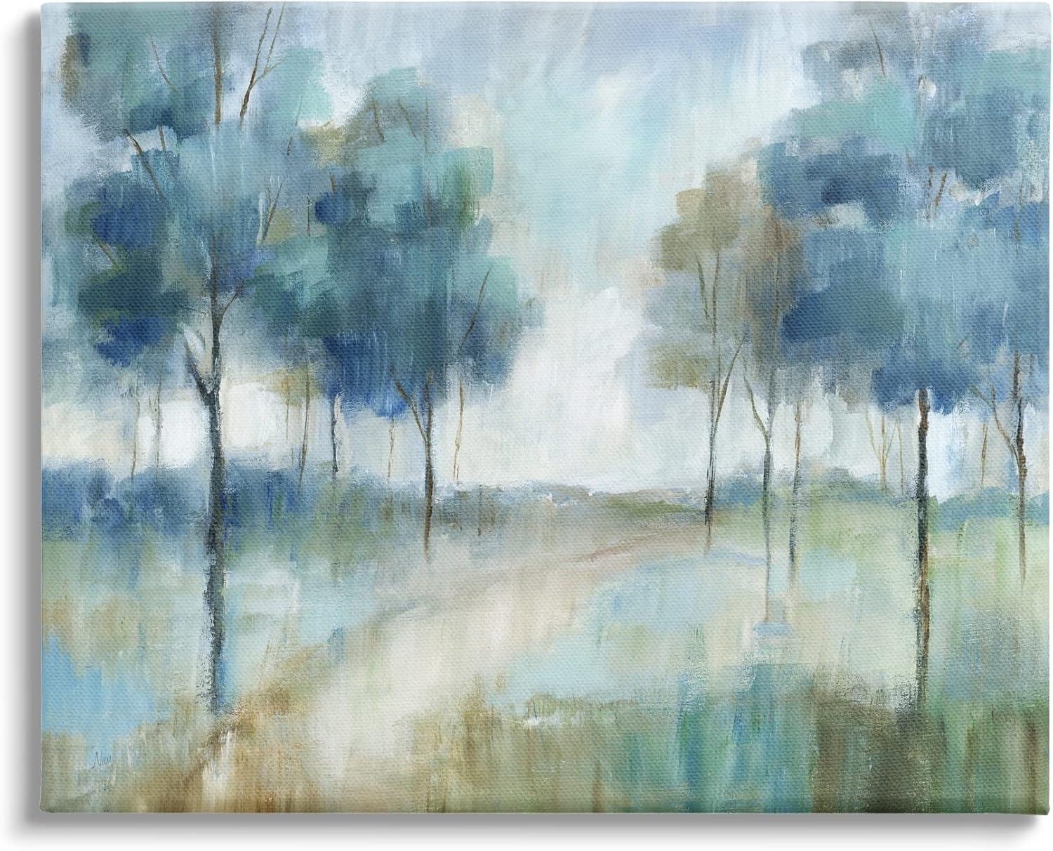 Au-683-Canvas " Abstract Blue Woodland Path Trees " by Nan Painting Print