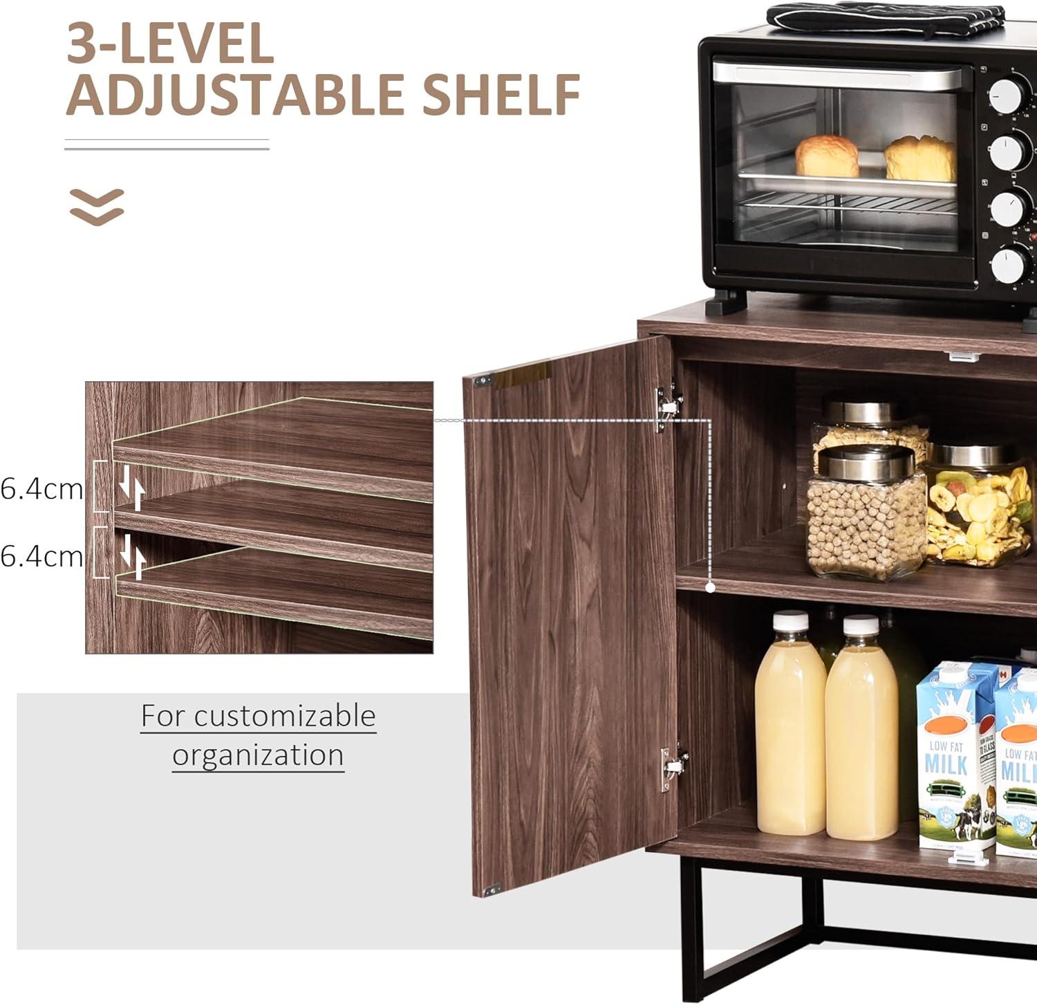 HOMCOM Sideboard Buffet Cabinet, Chevron Double Door Kitchen Cabinet, Accent Cabinet with Adjustable Shelf, Walnut