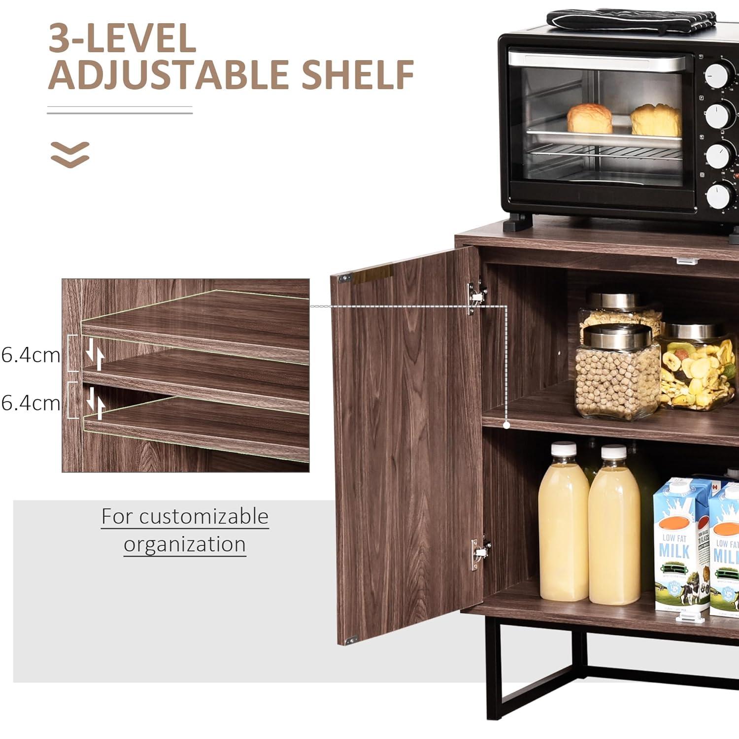 HOMCOM Sideboard Buffet Cabinet, Chevron Double Door Kitchen Cabinet, Accent Cabinet with Adjustable Shelf, Walnut