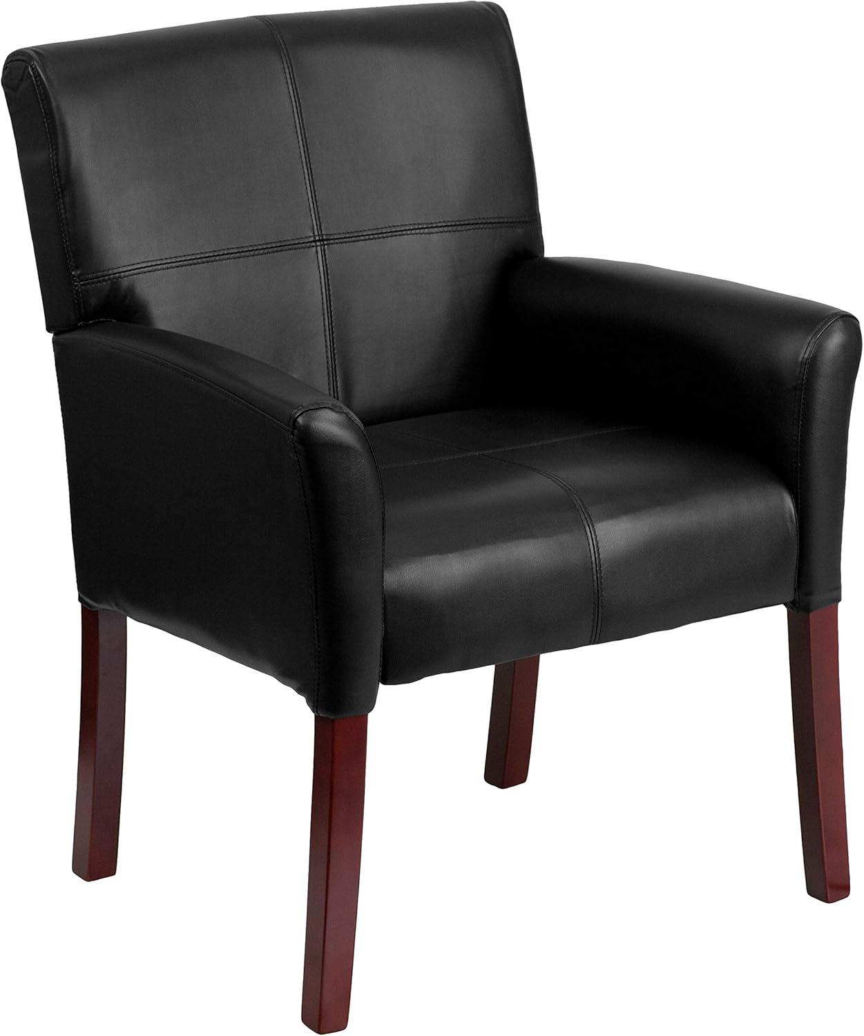 Emma and Oliver Leather Executive Side Reception Chair with Mahogany Legs