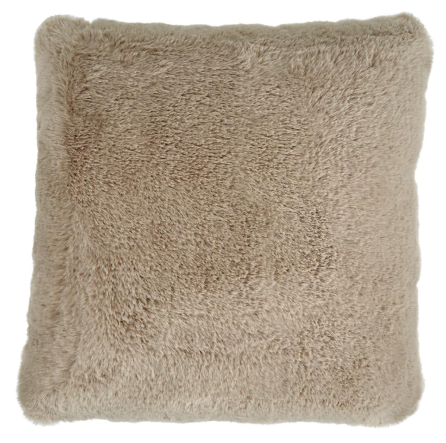 Light Brown Faux Rabbit Fur Square Accent Pillow, 20 x 20 Inches