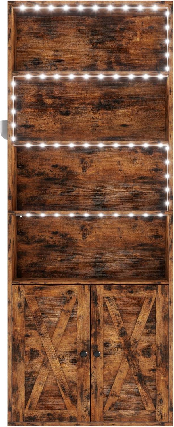 IRONCK Tall Bookcase with LED Lights, 70 in Industrial Bookshelf Display Shelf Floor Standing for Home Office, Living Room, Bed Room