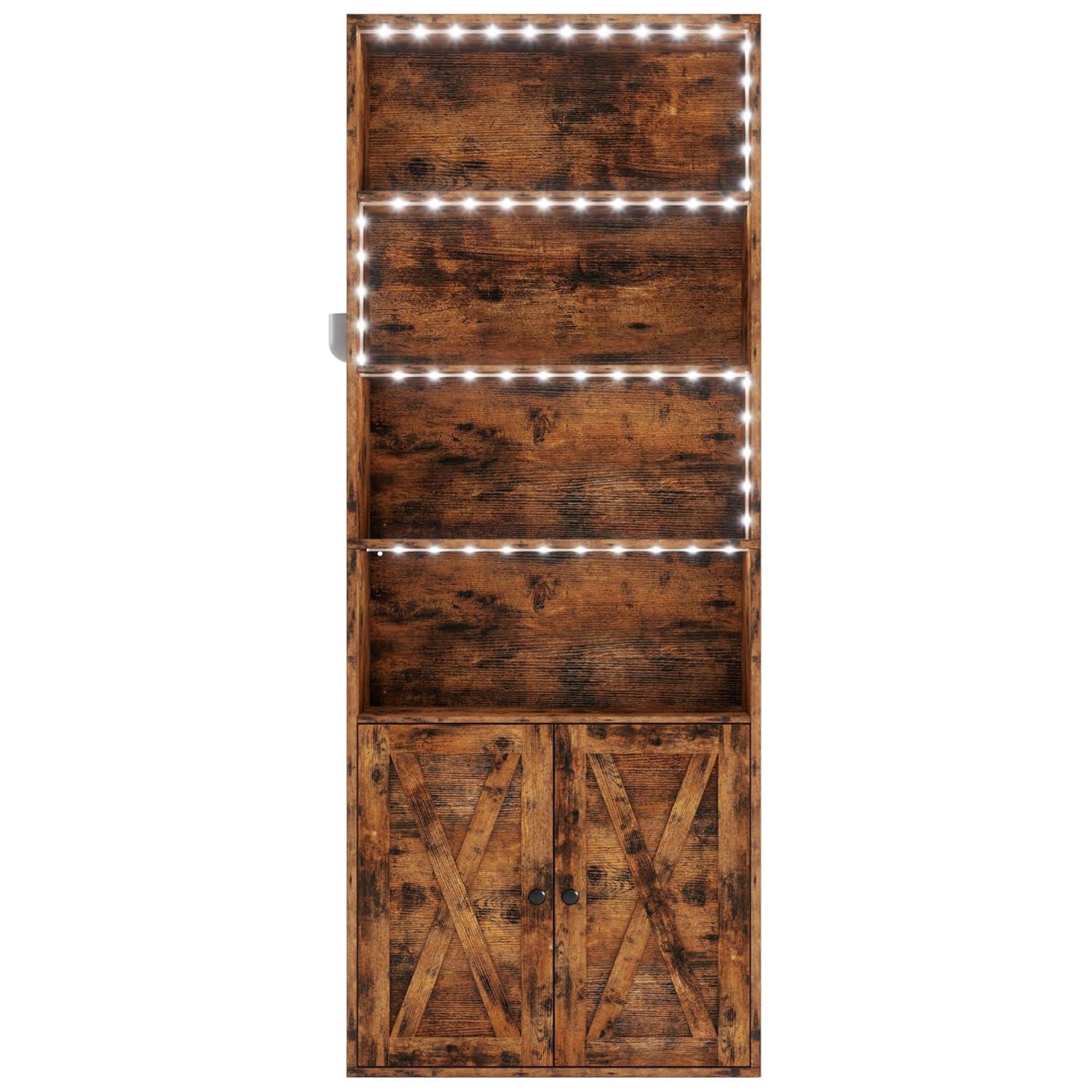 IRONCK Tall Bookcase with LED Lights, 70 in Industrial Bookshelf Display Shelf Floor Standing for Home Office, Living Room, Bed Room