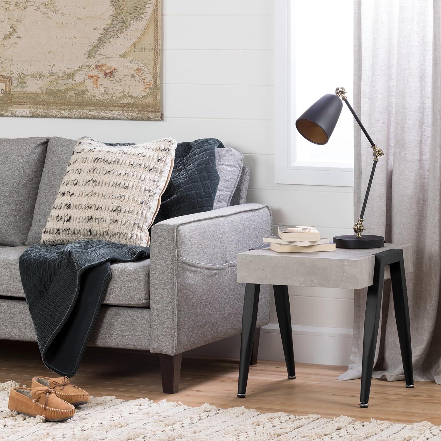 Concrete Gray and Black Square MDF End Table with Metal Legs