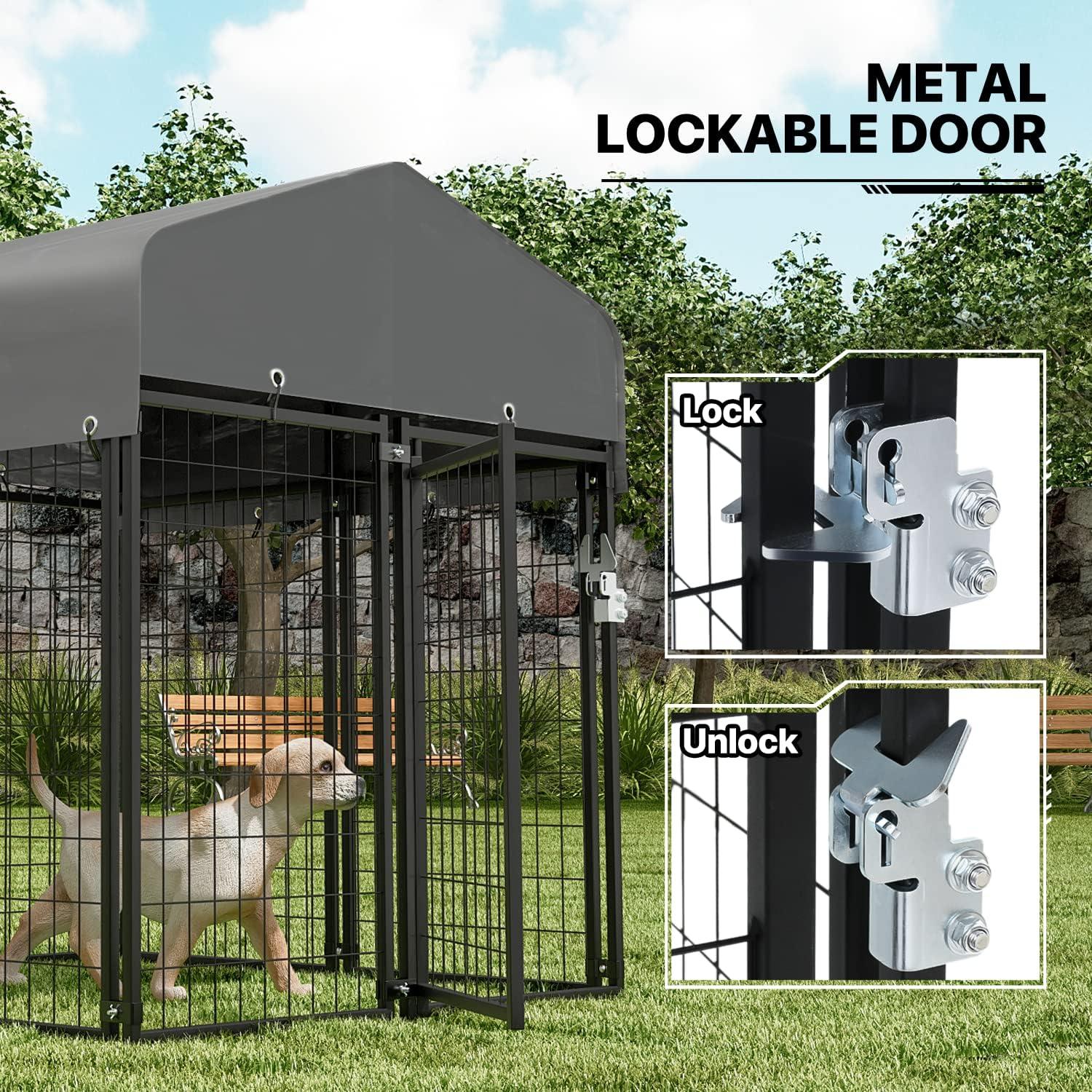 Outdoor Metal Dog Run Cage Animal Kennel Pet House Fence Playpen with UV-Proof Roof