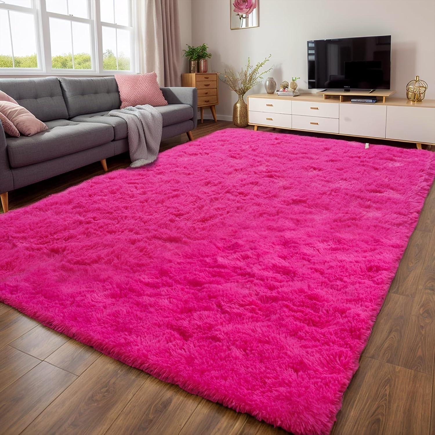 Softlife Super Soft Rug For Living Room Fluffy Rugs For Dorm Room Cute Plush carpet For Bedroom,8' x 10',Red