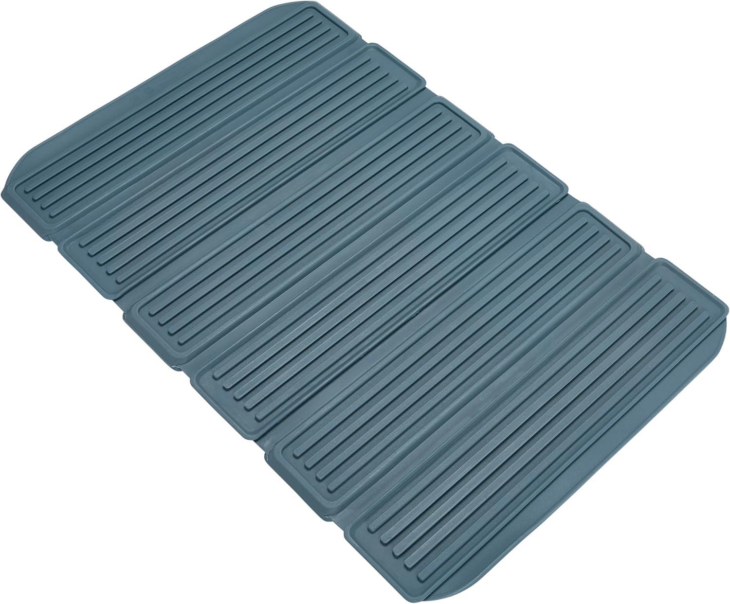 Clorox KeptClean Interlocking Non-Slip Dish Drying Mat – Flexible, Foldable, Durable, Quick-Dry Mat, Interlocking Panels for Various Drying Elevations, Folds Compact for Storage - Steel Blue