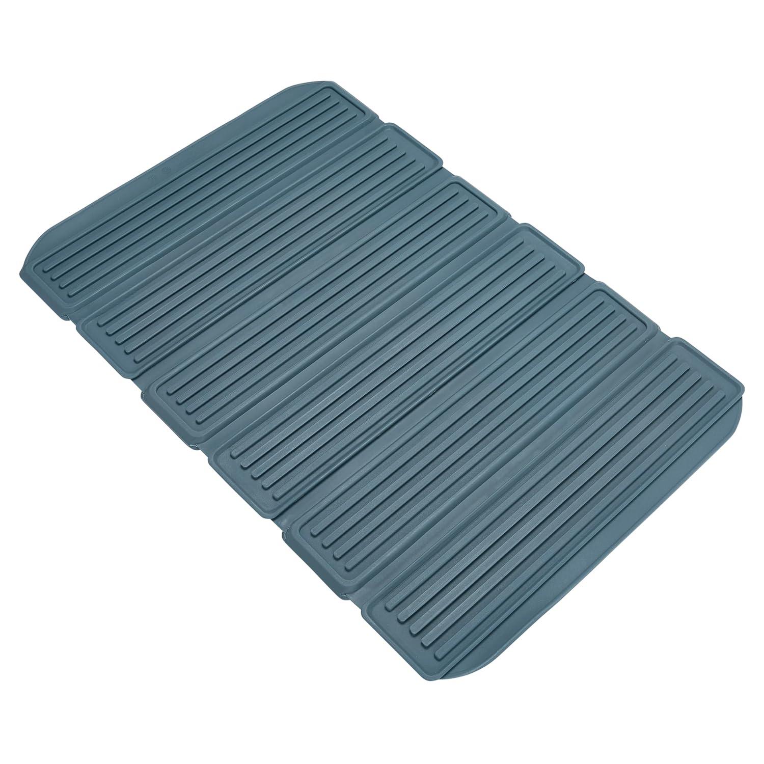 Clorox KeptClean Interlocking Non-Slip Dish Drying Mat – Flexible, Foldable, Durable, Quick-Dry Mat, Interlocking Panels for Various Drying Elevations, Folds Compact for Storage - Steel Blue