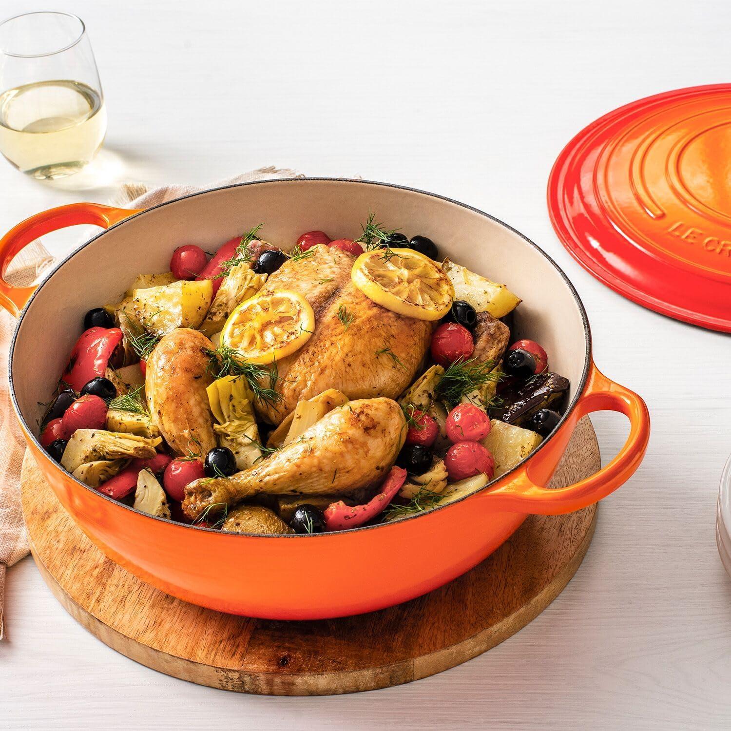 Large Tangerine Enameled Cast Iron Dutch Oven