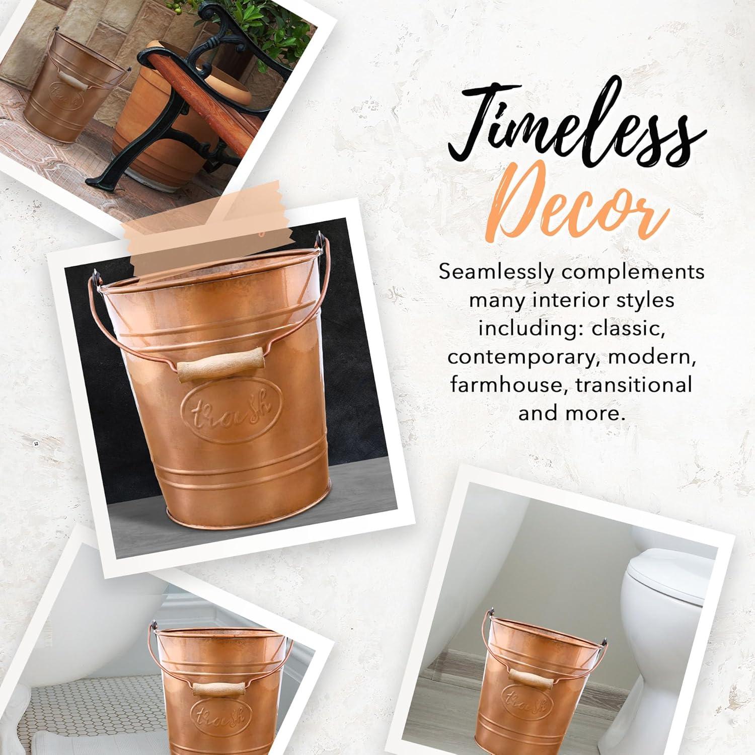 Autumn Alley  Farmhouse Bathroom Trash Can Rustic Galvanized Trash Can Bucket with Wooden Handle for Rustic Bathroom 7 Liters Copper