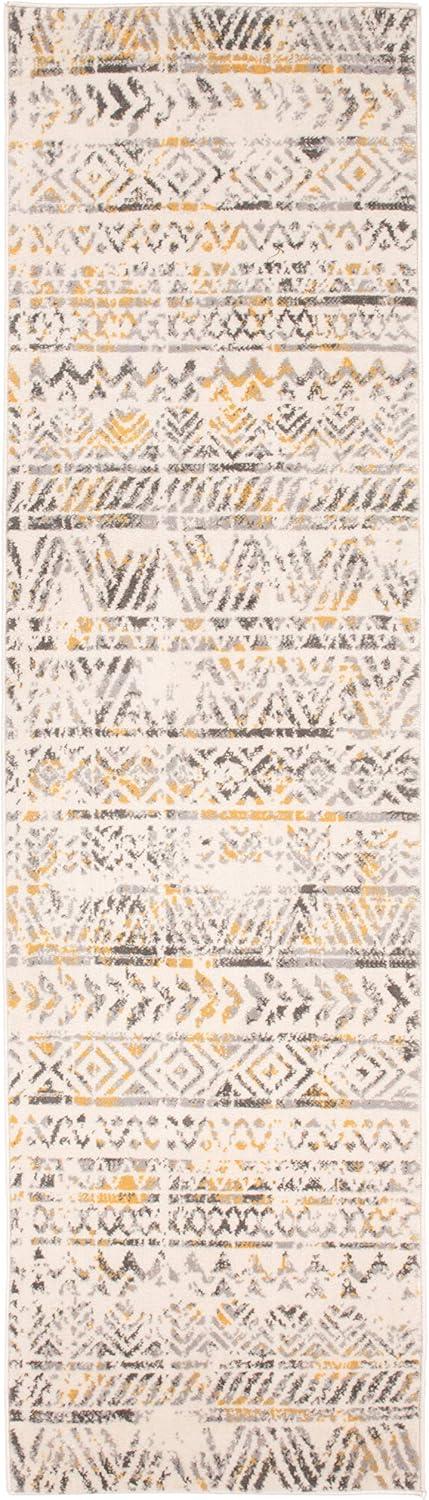 World Rug Gallery Geometric Distressed Bohemian Yellow 2' x 7' Runner Rug