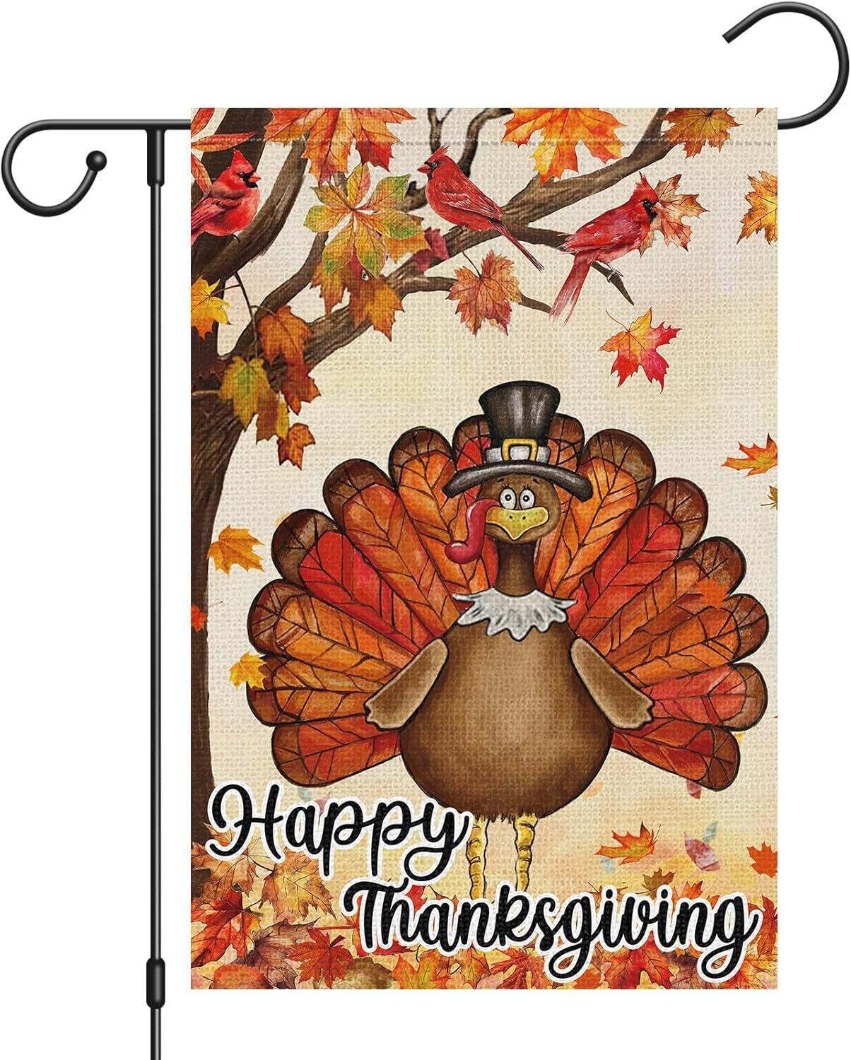 Thanksgiving Turkey Double-Sided Polyester Garden Flag 12x18