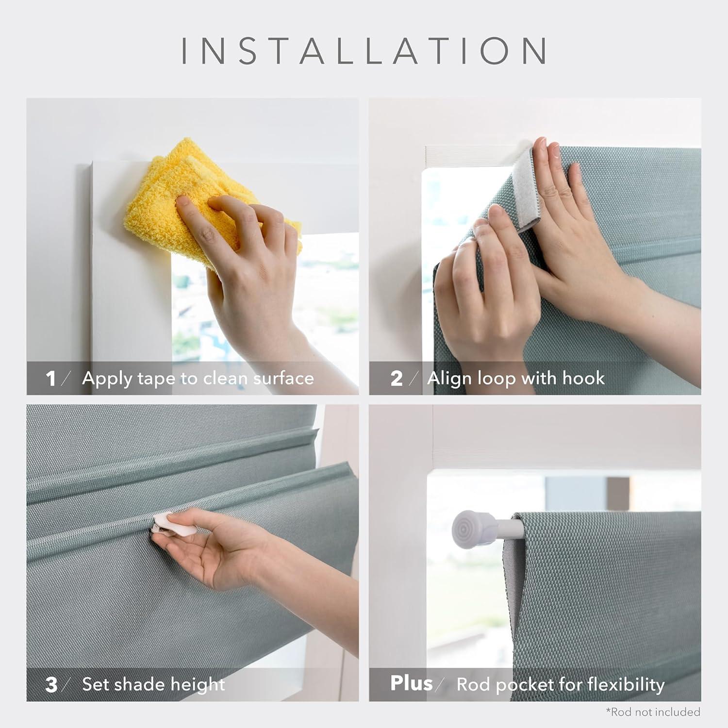 Iron No Drill Cordless 99.99% Blackout Natural Woven Magnetic Roman Shades, 35 in. W x 65 in. L