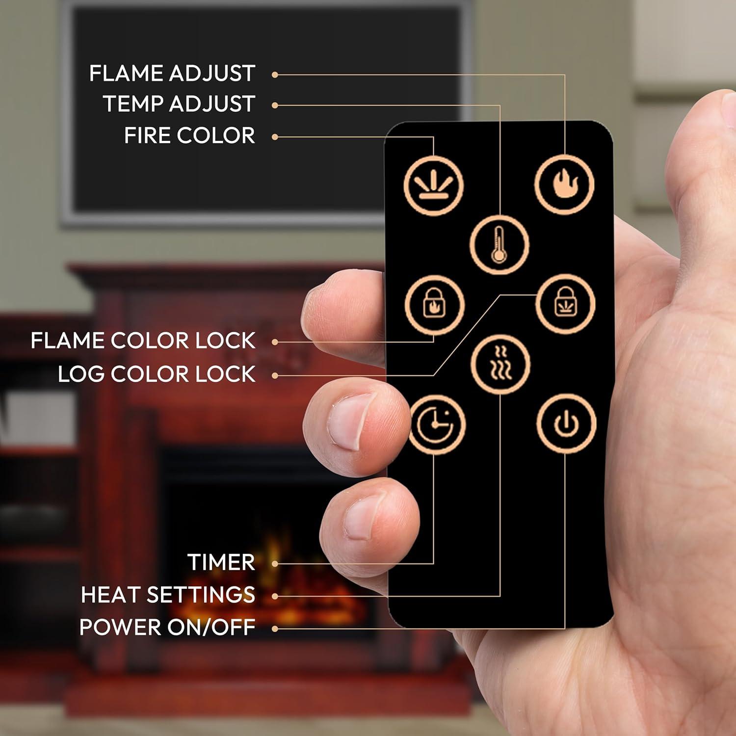 Cambridge Sanoma 72'' Electric Fireplace with Enhanced Charred Log Insert | Multi-Color Flame | For Rooms up to 210 Sq.Ft | Remote | Slate Blue Mantel | Adjustable Heat Settings