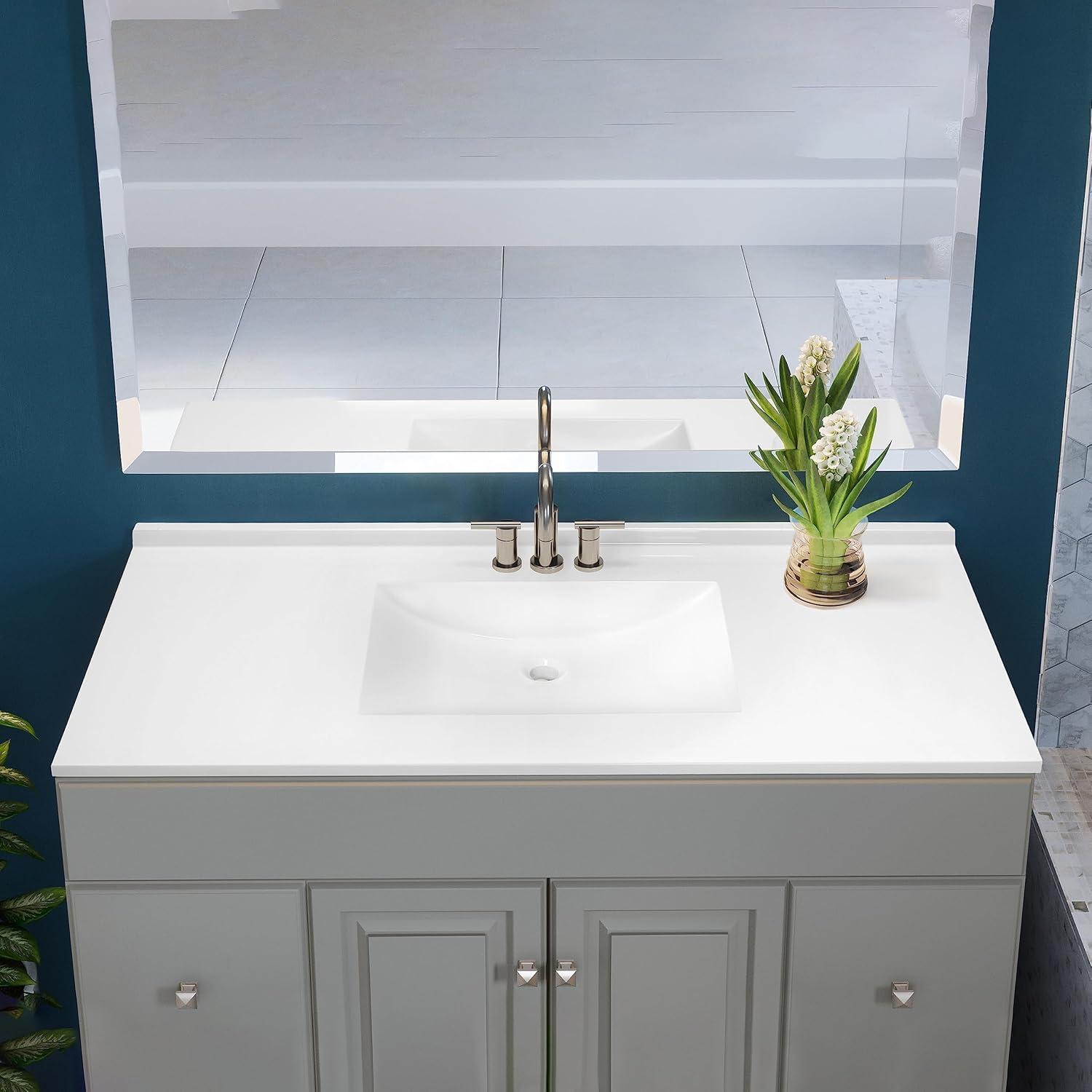 49 Inch Camilla Modern Vanity Top Single Sink with Backsplash, Solid White – Design House, 630244