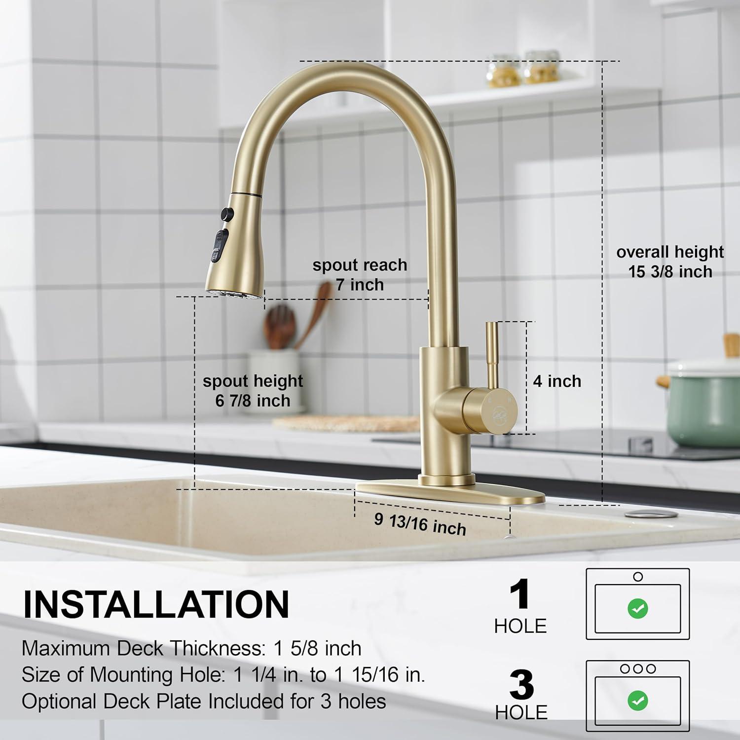 GAGALIFE Single Handle Pull Down Sprayer Kitchen Faucet High Arc Stainless Steel Faucet with 3-Function Sprayer JJL-CL-PT-SDP-G