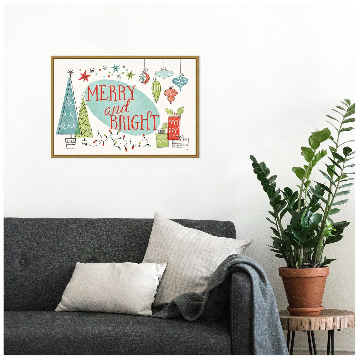 23" x 16" Merry and Bright Christmas Tree by Janelle Penner Framed Canvas Wall Art - Amanti Art: Mid-Century Modern Holiday Decor