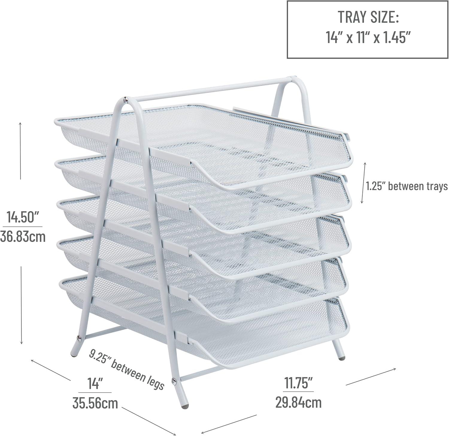 White Metal Mesh 5-Tier Letter Tray Organizer with Handle