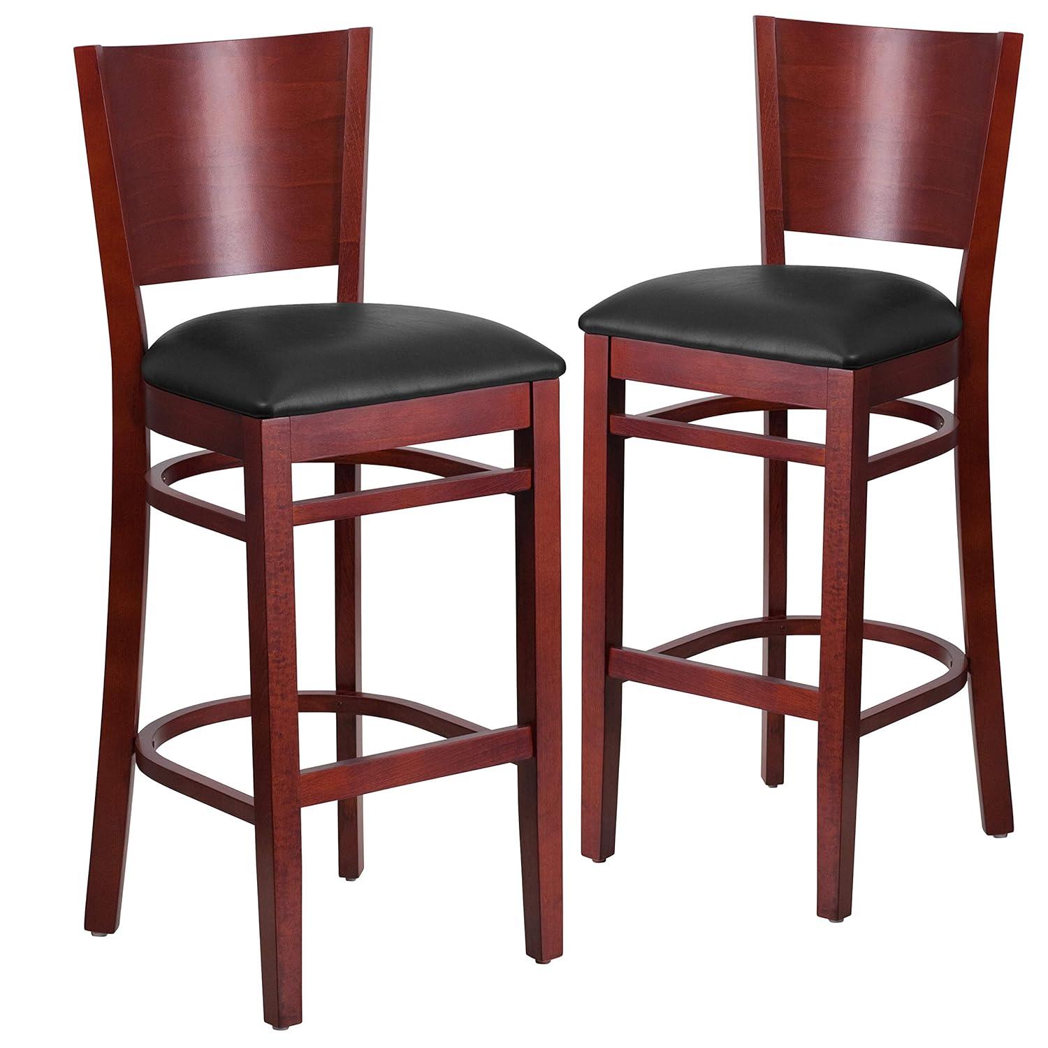 Flash Furniture Lacey Series Solid Back Walnut Wood Restaurant Barstool