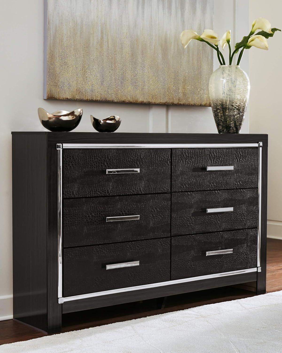 Black Glam 6-Drawer Dresser with Chrome Accents