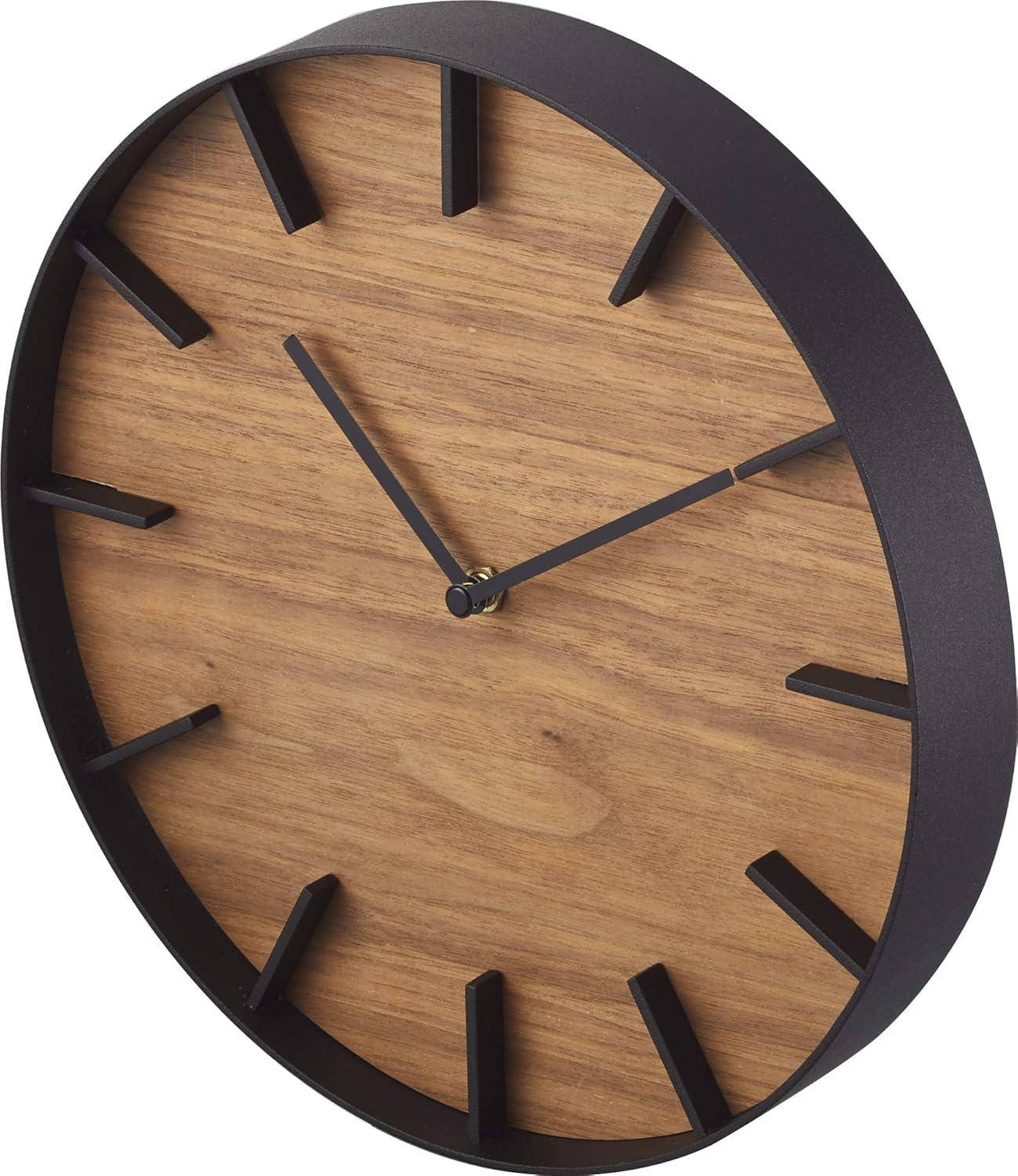 Rin Black Metal and Dark Wood Minimalist Wall Clock