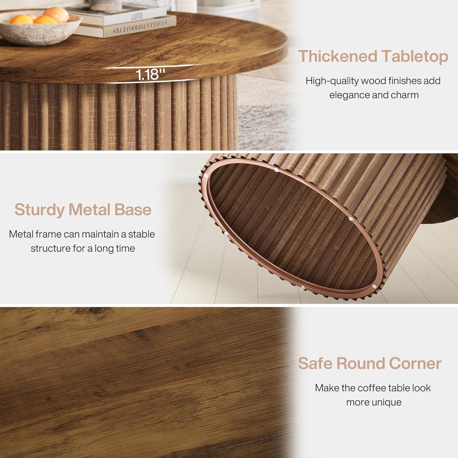 Resenkos Center Coffee Table, Living Room Table,31.5" Coffee Table, Farmhouse Circle Center Table Sofa Side Table Brown